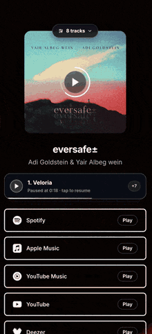 A live PromoLink page with an animated background moving behind the cover art and streaming buttons